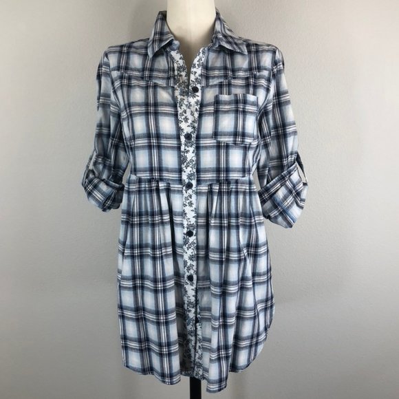 Free People Plaid and Floral Button-Front Shirt